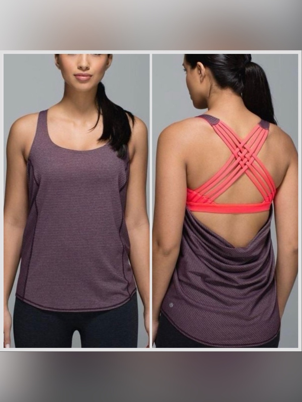 LULULEMON Women's WILD TANK Top 2-in-1 Heathered Black Cherry, Coral - Size 6
